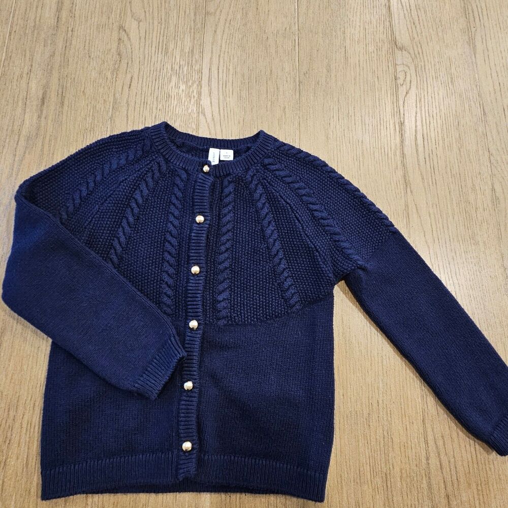 Janie and Jack Navy Blue Knit Cardigan Long Sleeve with Gold Buttons Girl Size 5
